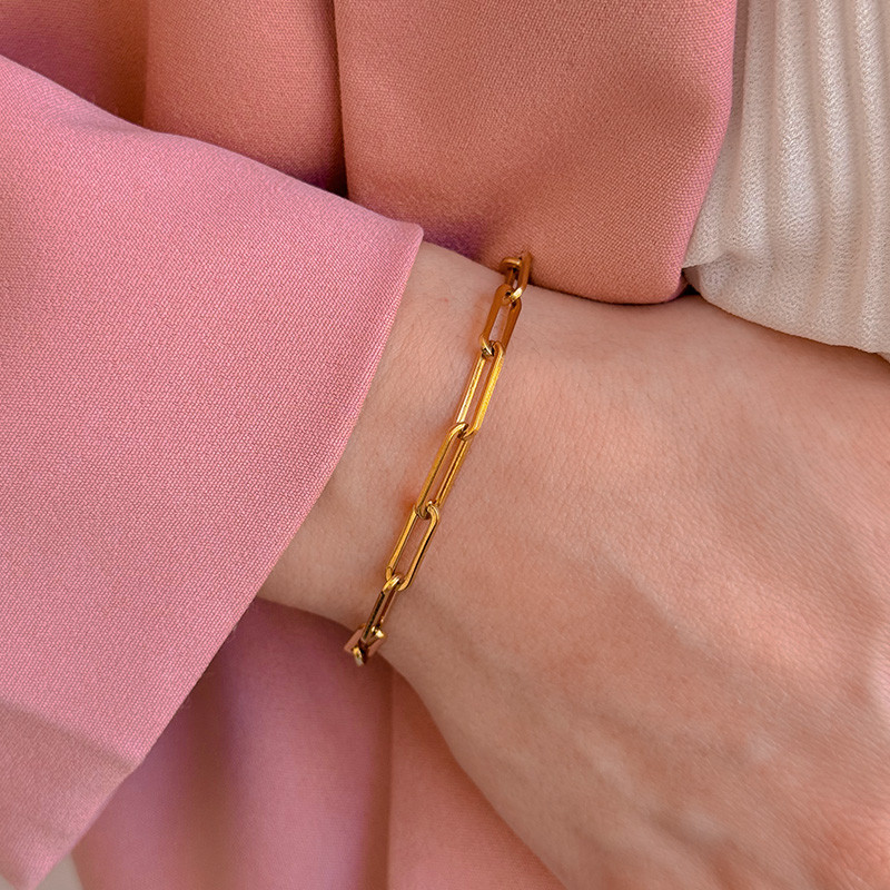 Bracelet acier doré maille rectangle