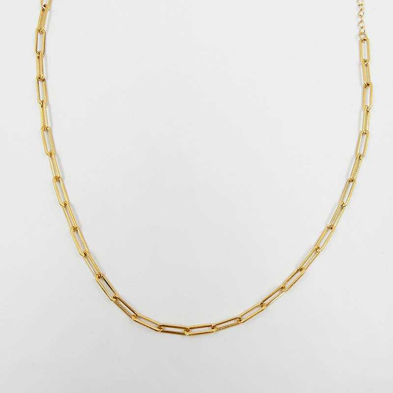 Collier acier doré maille rectangle allongée