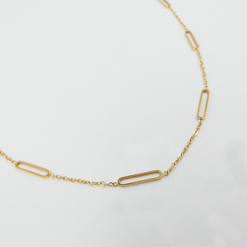 Collier acier doré rectangles