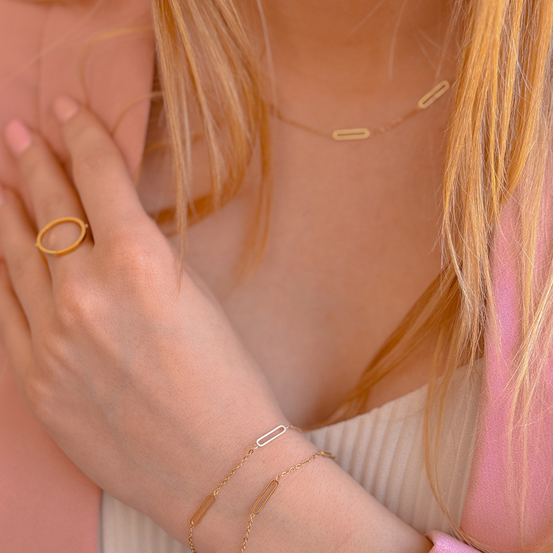 Collier acier doré rectangles