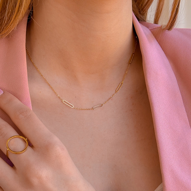 Collier acier doré rectangles