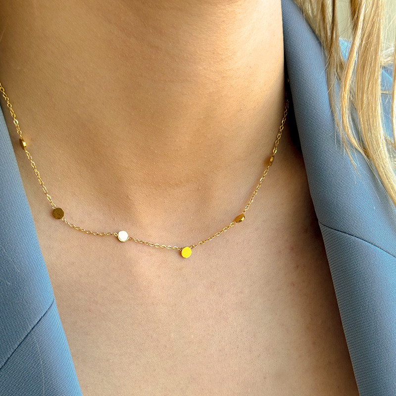 Collier acier doré avec pastilles