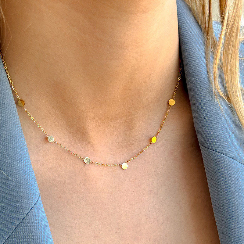 Collier acier doré avec pastilles