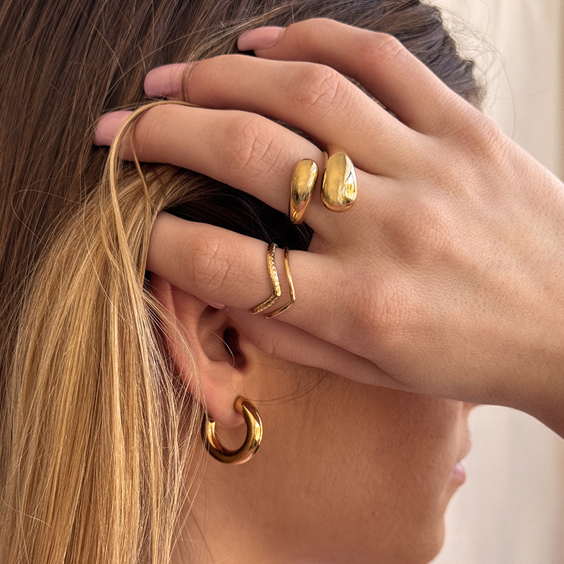 Bague acier doré enlacée ajustable