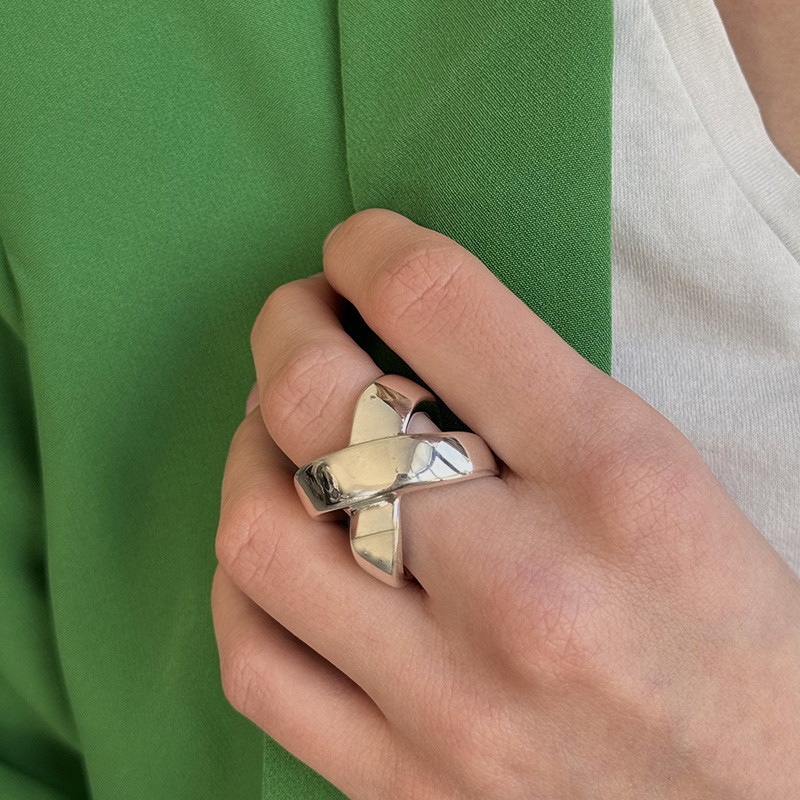 Bague Argent large croisée