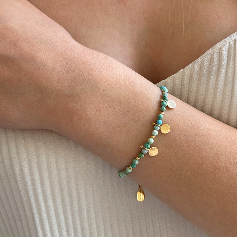 Bracelet Plaqué or Turquoise Africaine et pampilles