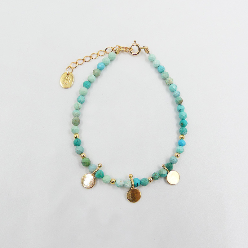 Bracelet Plaqué or Turquoise Africaine et pampilles