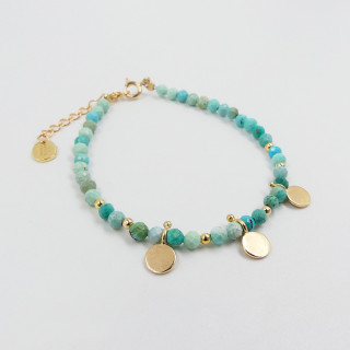 Bracelet Plaqué or Turquoise Africaine et pampilles