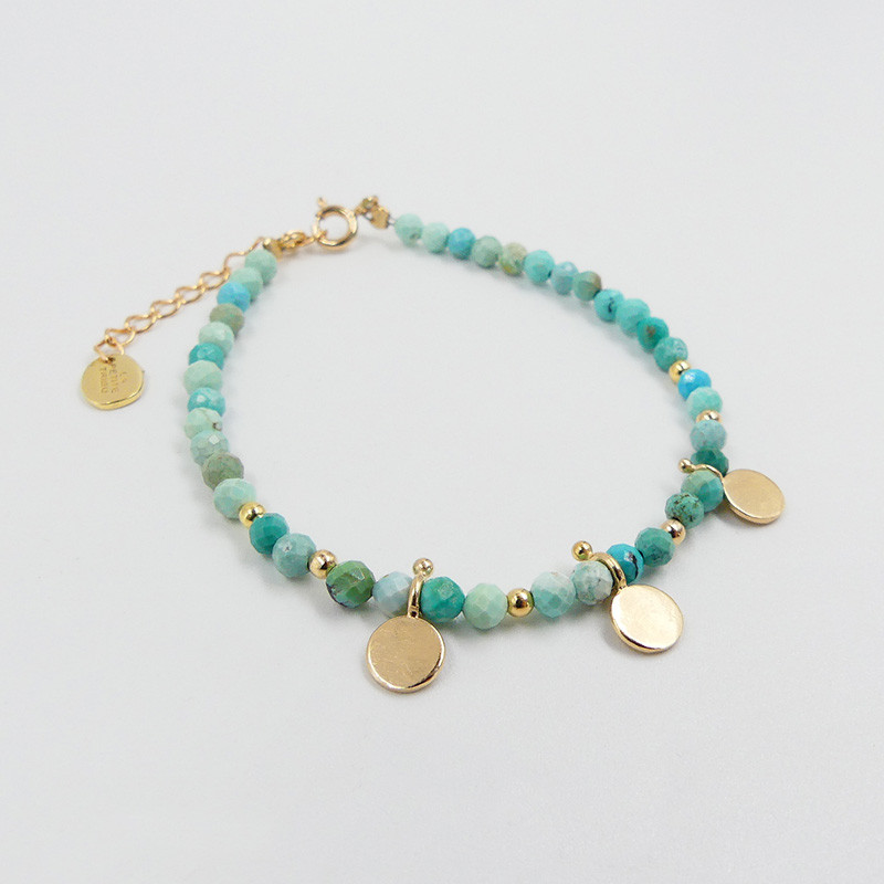Bracelet Plaqué or Turquoise Africaine et pampilles