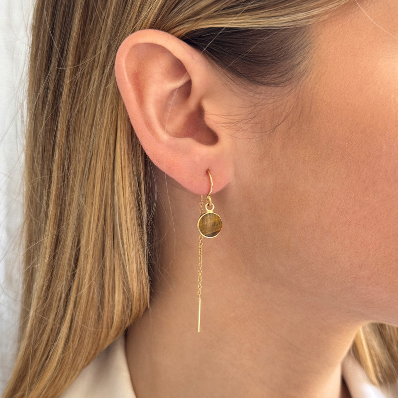 Boucles d’oreilles dorées pendantes pierres