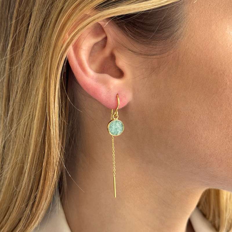 Boucles d’oreilles dorées pendantes pierres