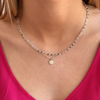 Collier Argent double Tourmaline et Chaine Boule