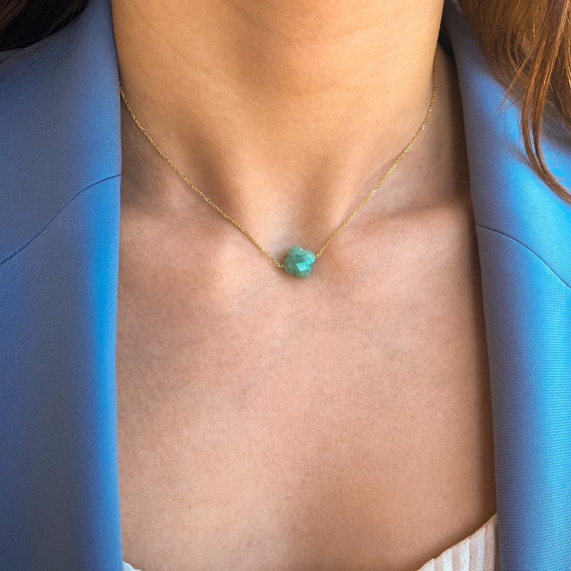 Collier Plaqué Or Trèfle en pierres fines