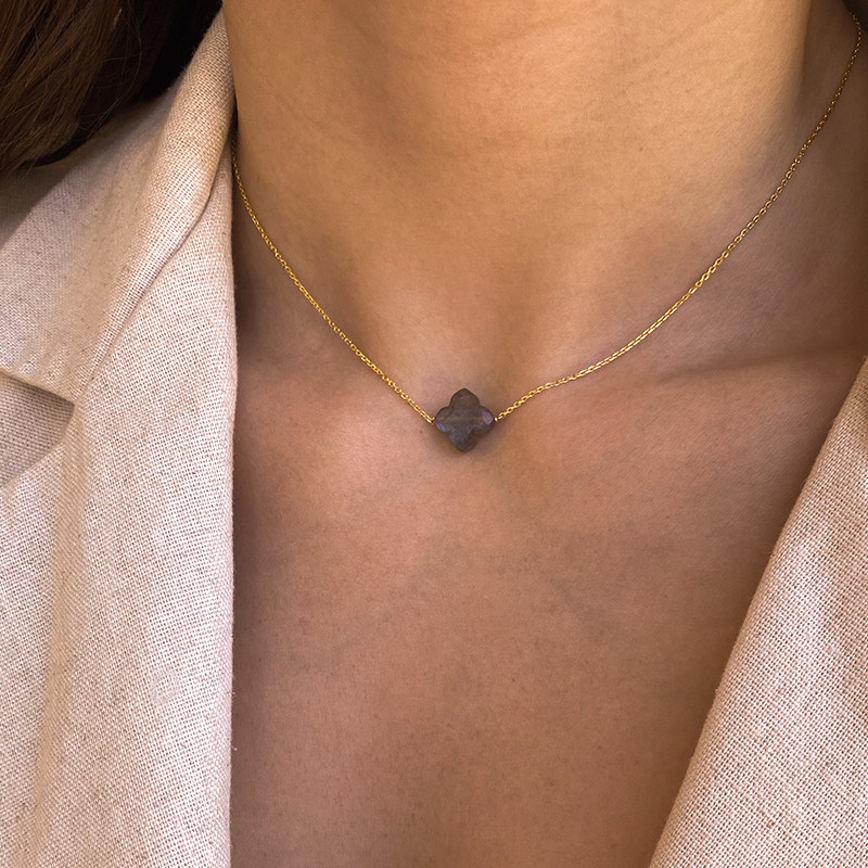 Collier Plaqué Or Trèfle en pierres fines