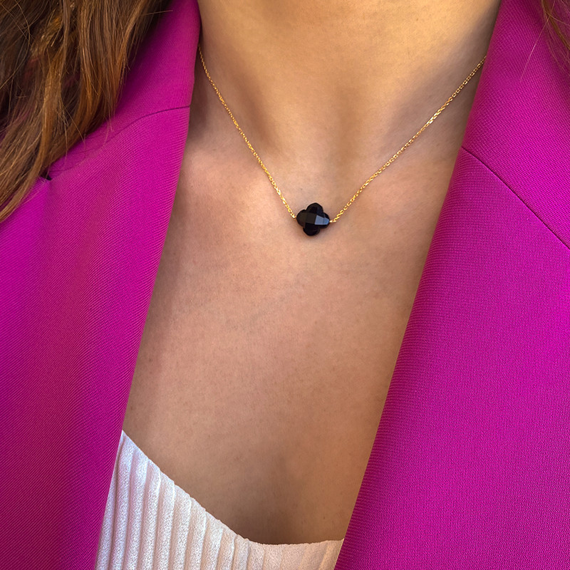 Collier Plaqué Or Trèfle en pierres fines