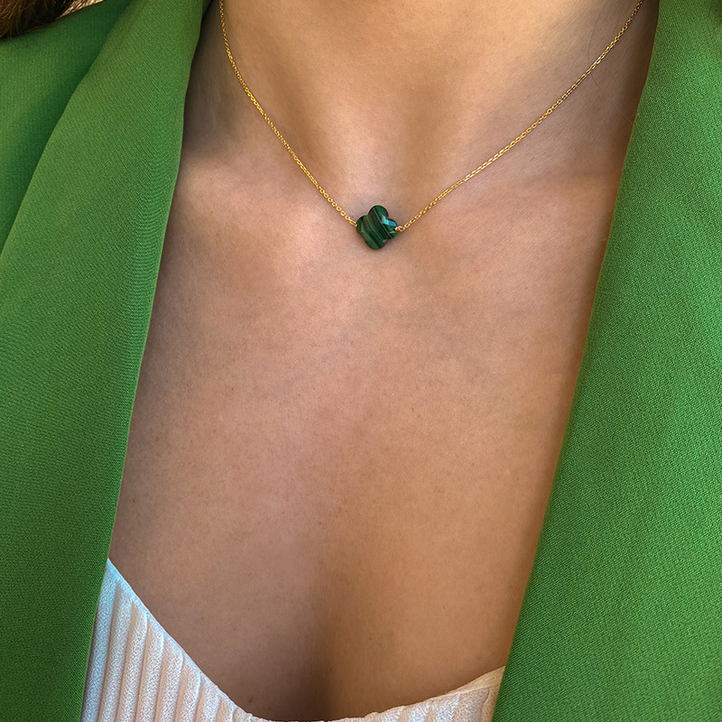 Collier Plaqué Or Trèfle en pierres fines