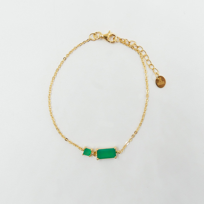 Bracelet Plaqué or rectangle Onyx Vert