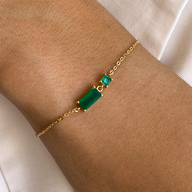 Bracelet Plaqué or rectangle Onyx Vert