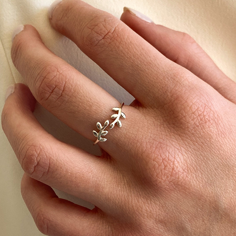Bague Argent fine feuille de laurier ajustable