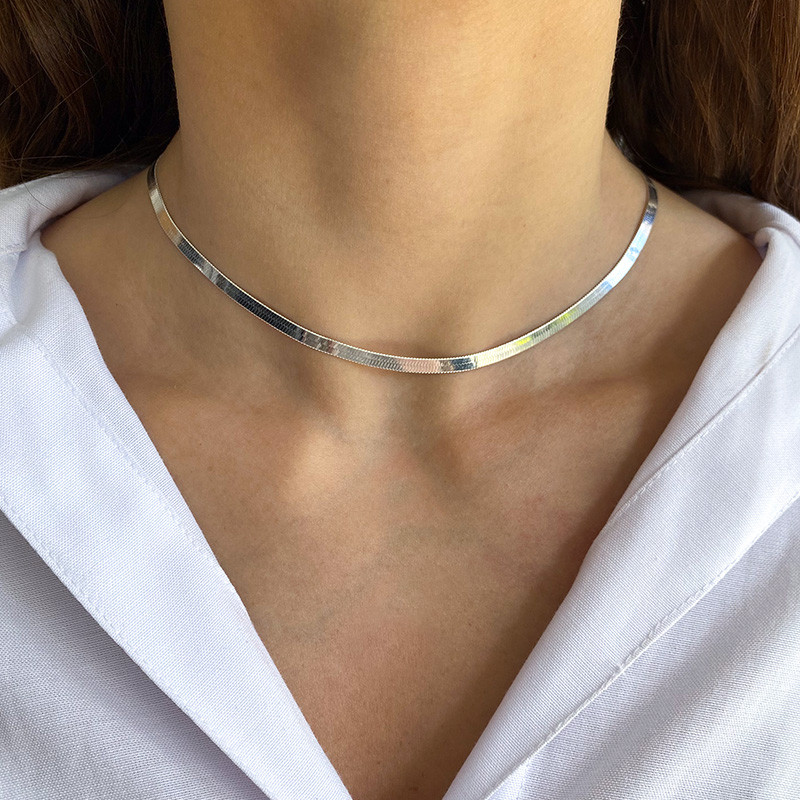 Collier Argent maille serpent plat