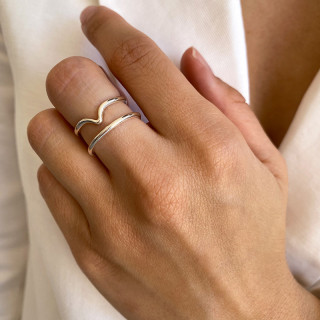 Bague Argent chevron double anneaux