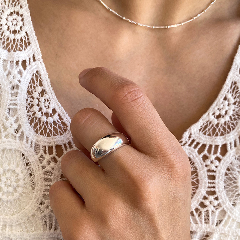 Bague Argent ajustable lisse bombée