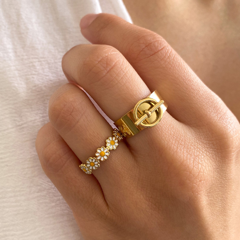 Bague ajustable acier doré Fermoir fin