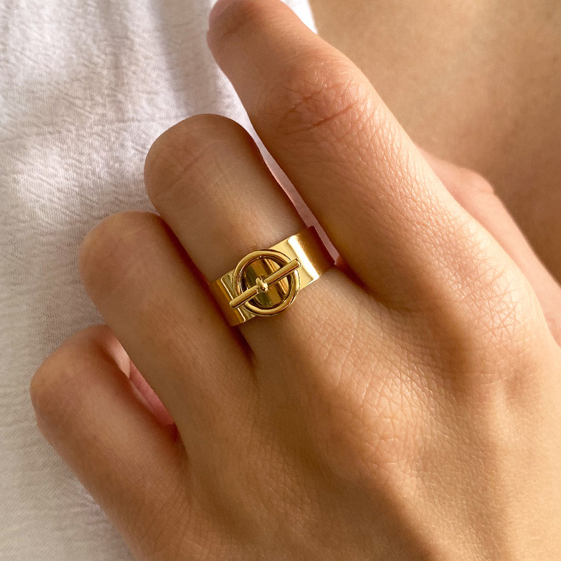 Bague ajustable acier doré Fermoir fin