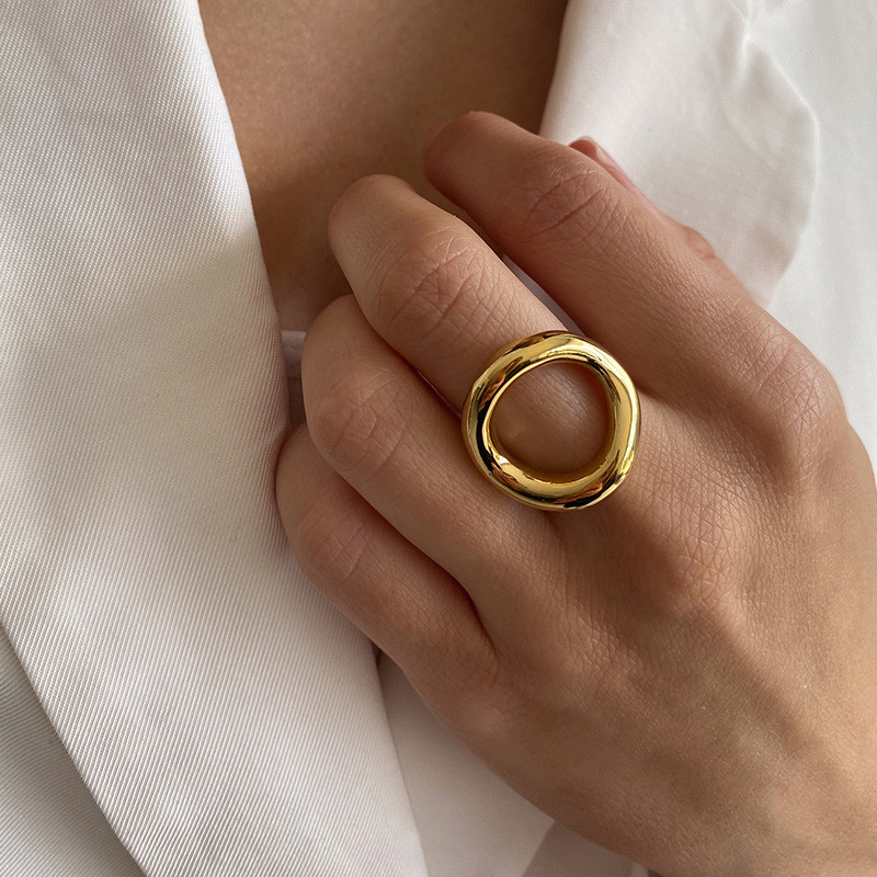 Bague ajustable acier doré Cercle épais