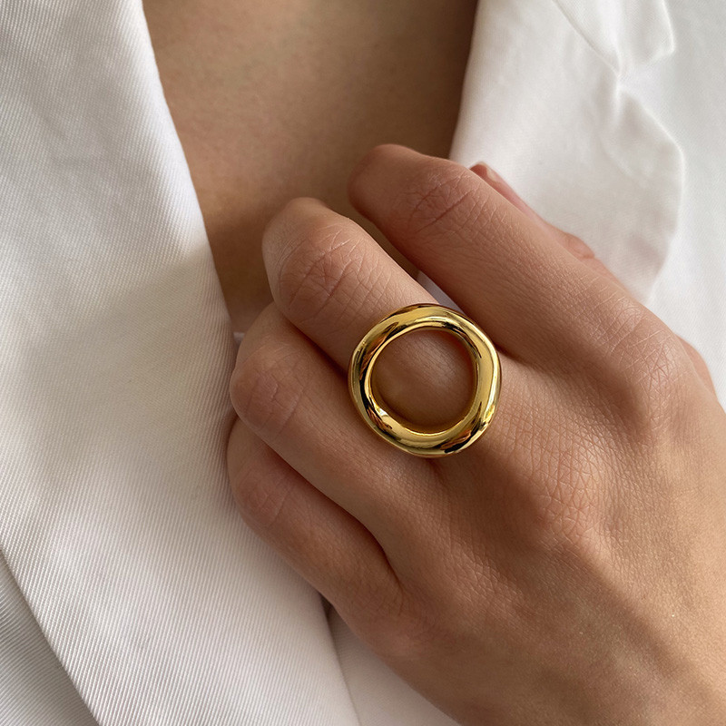 Bague ajustable acier doré Cercle épais