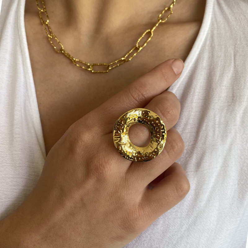 Bague ajustable acier doré donut
