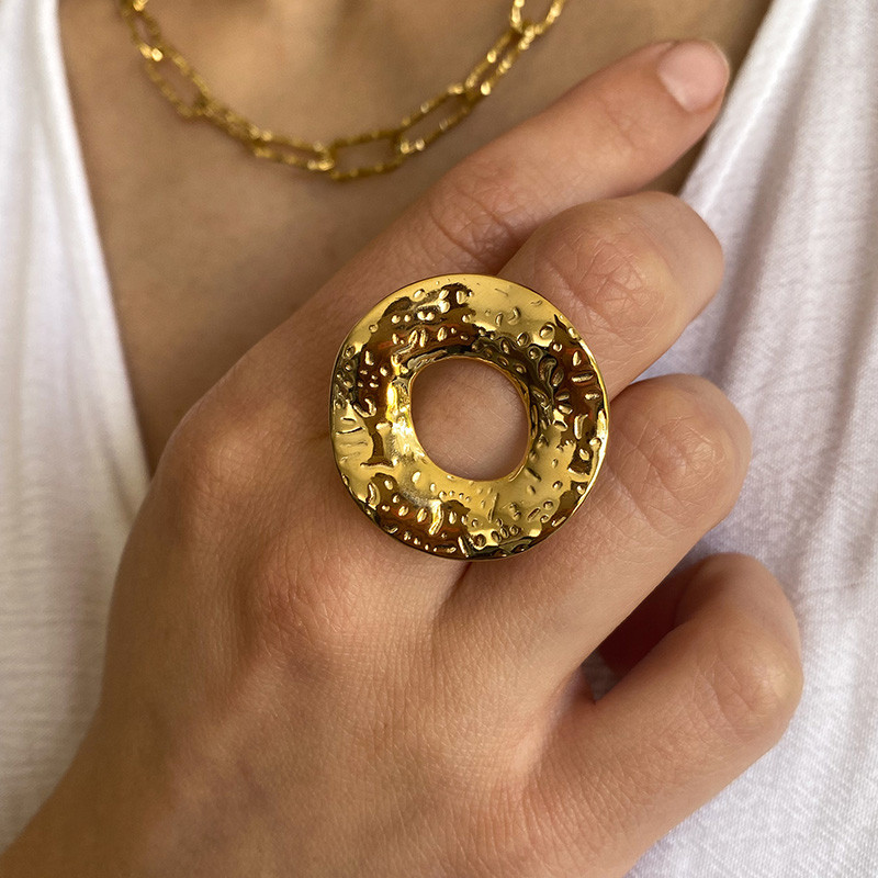 Bague ajustable acier doré donut