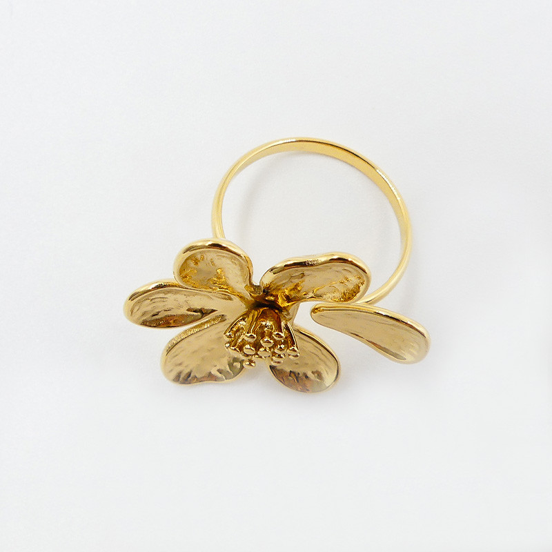 Bague ajustable acier doré Fleur