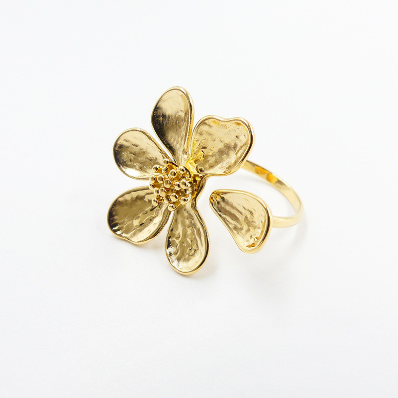 Bague ajustable acier doré Fleur