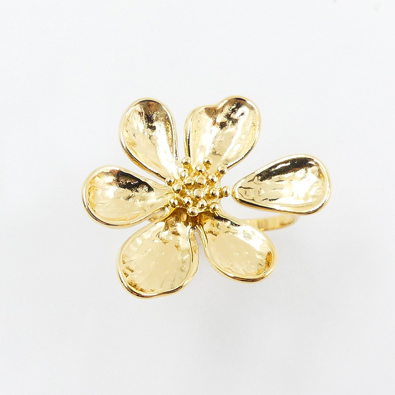 Bague ajustable acier doré Fleur