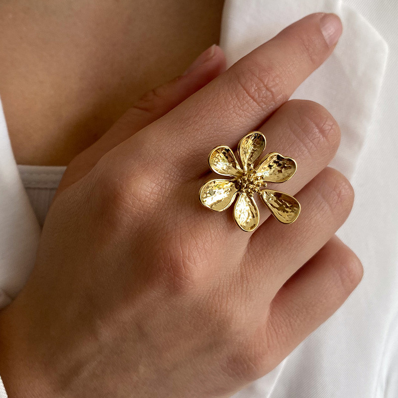 Bague ajustable acier doré Fleur