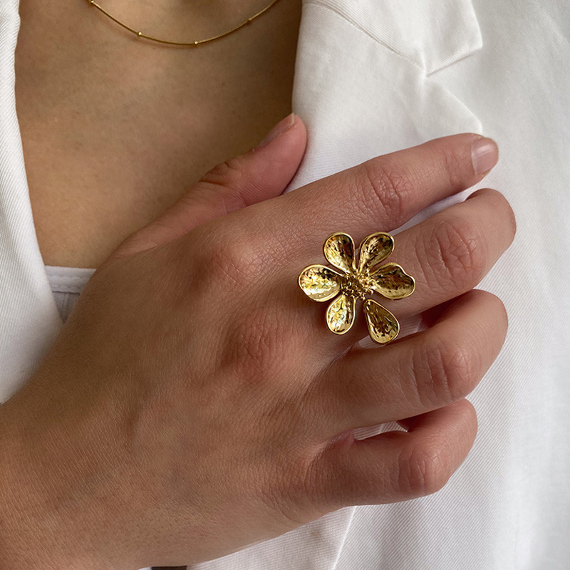 Bague ajustable acier doré Fleur