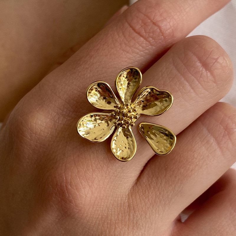 Bague ajustable acier doré Fleur