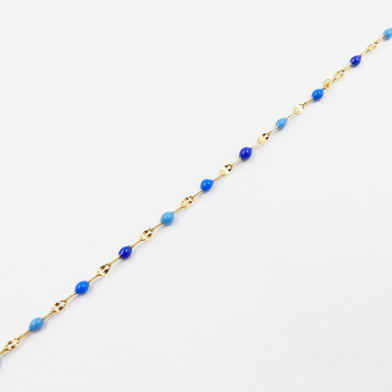 Collier acier doré perles vertes ou bleues