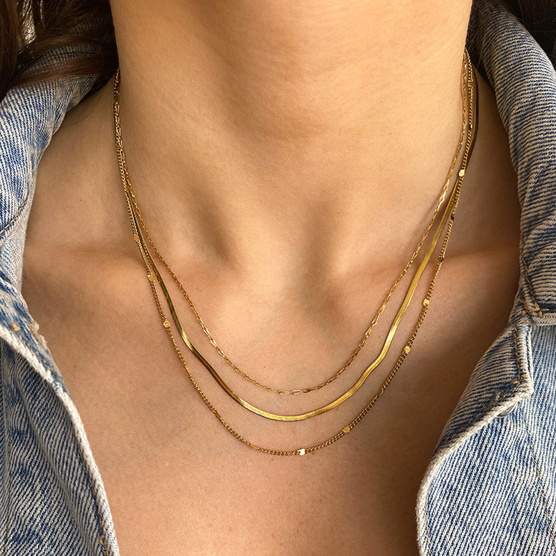 Collier acier doré 3 rangs