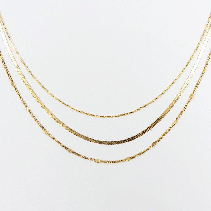Collier acier doré 3 rangs