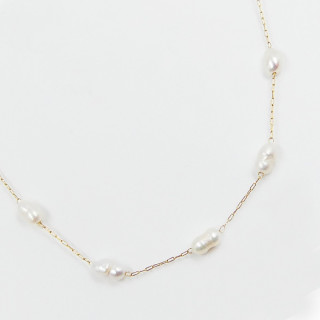 Collier acier doré perles d'eau douce