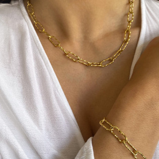 Collier acier doré maille allongée