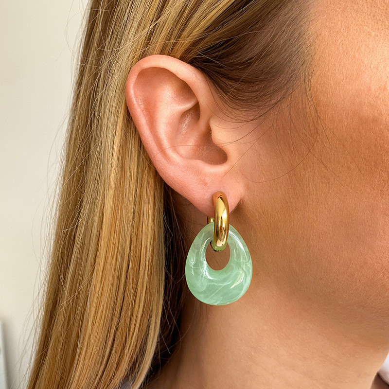 Créoles acier doré acrylique verte