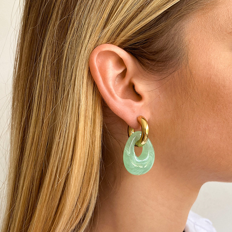 Créoles acier doré acrylique verte