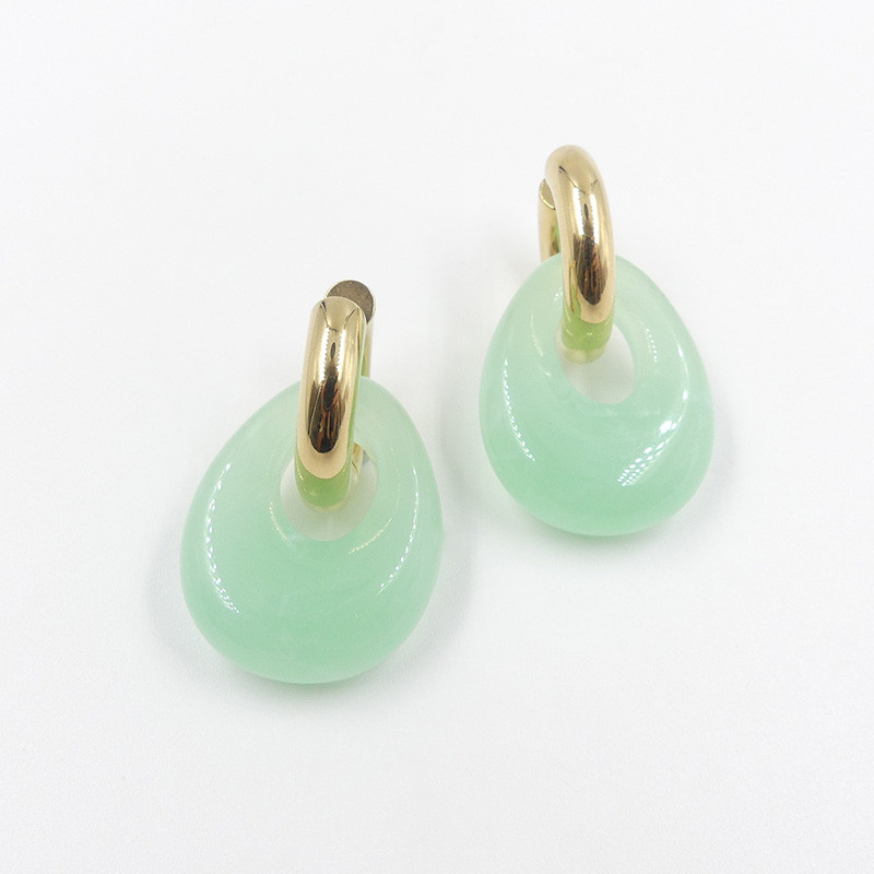 Créoles acier doré acrylique verte