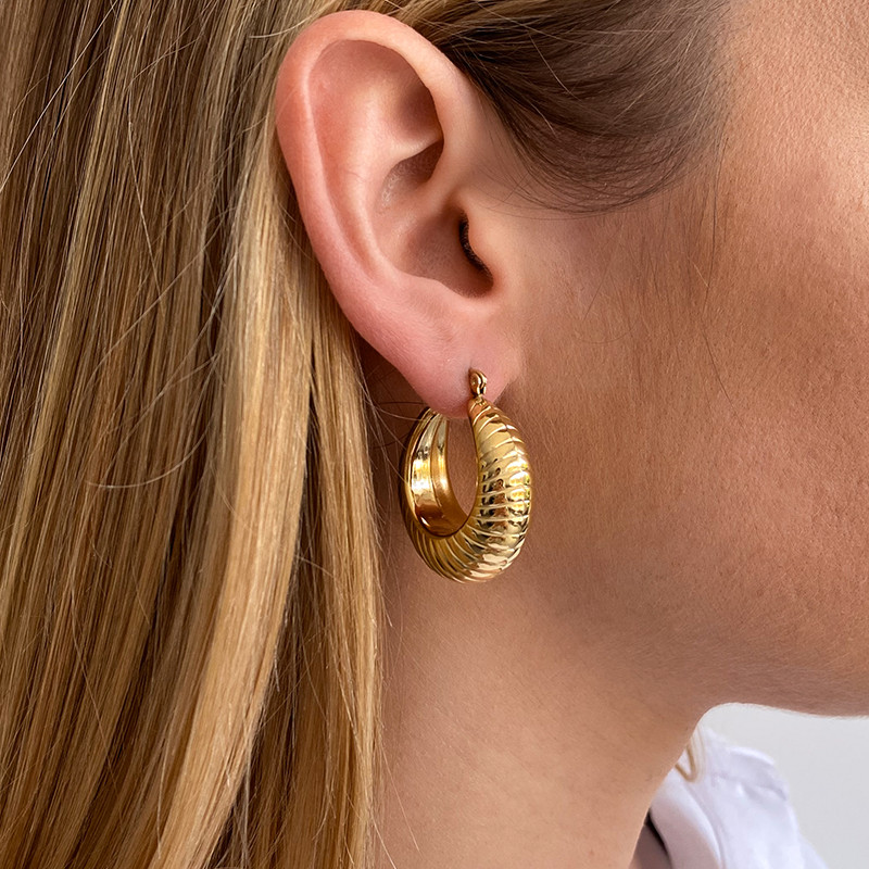 Créoles acier doré épaisses texturées