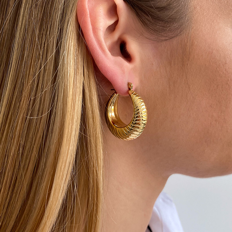 Créoles acier doré épaisses texturées