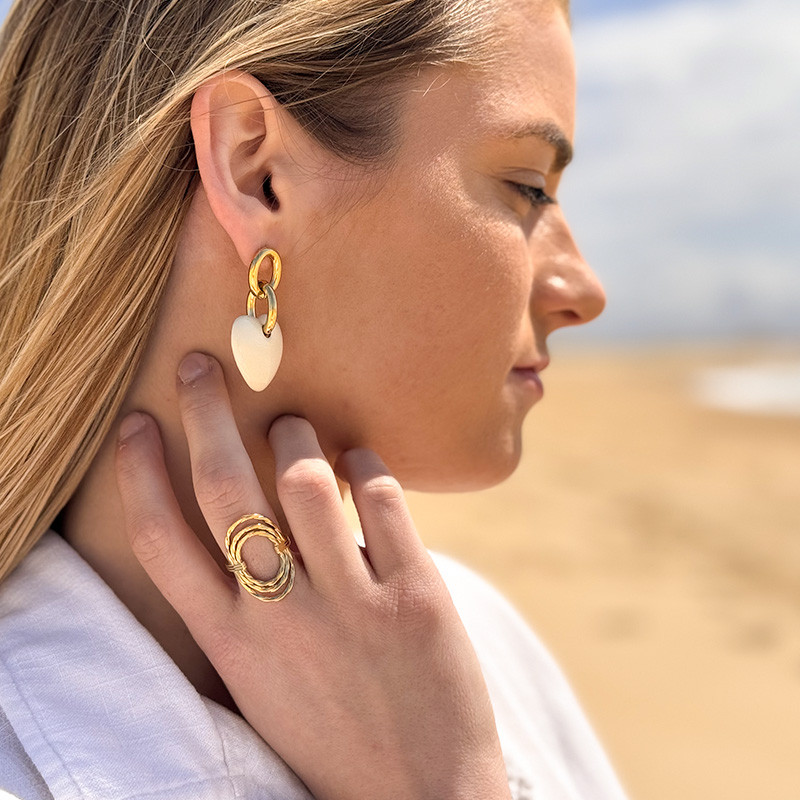 Boucles d’oreilles acier doré coeur blanc