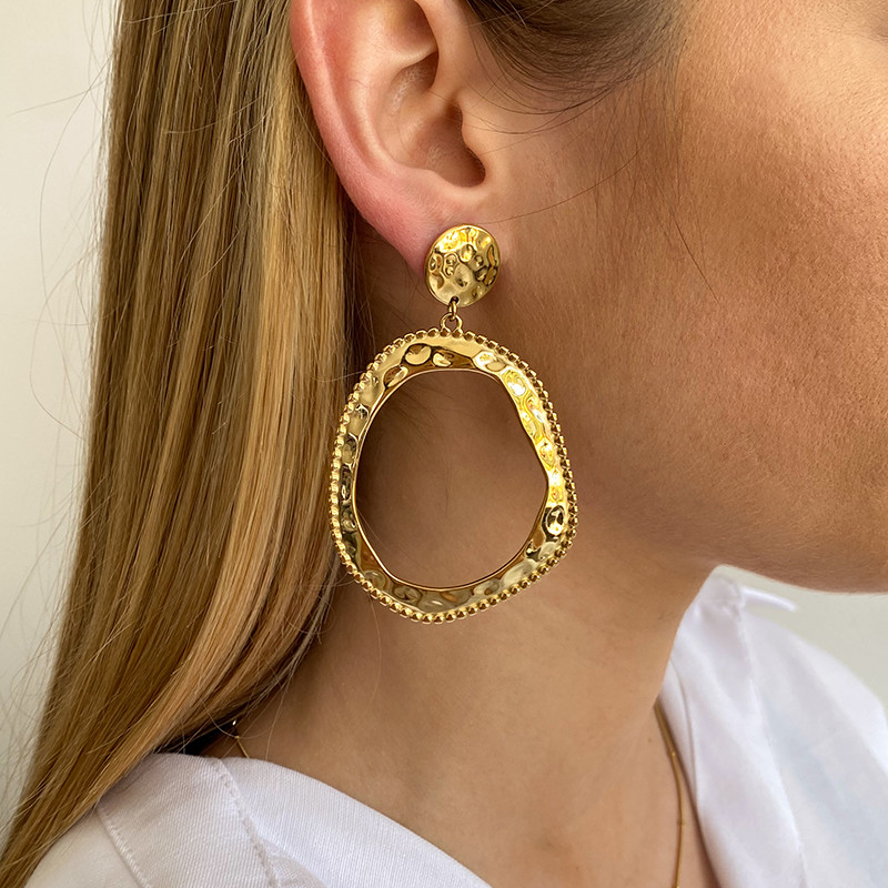 Boucles d’oreilles acier pendantes ronds